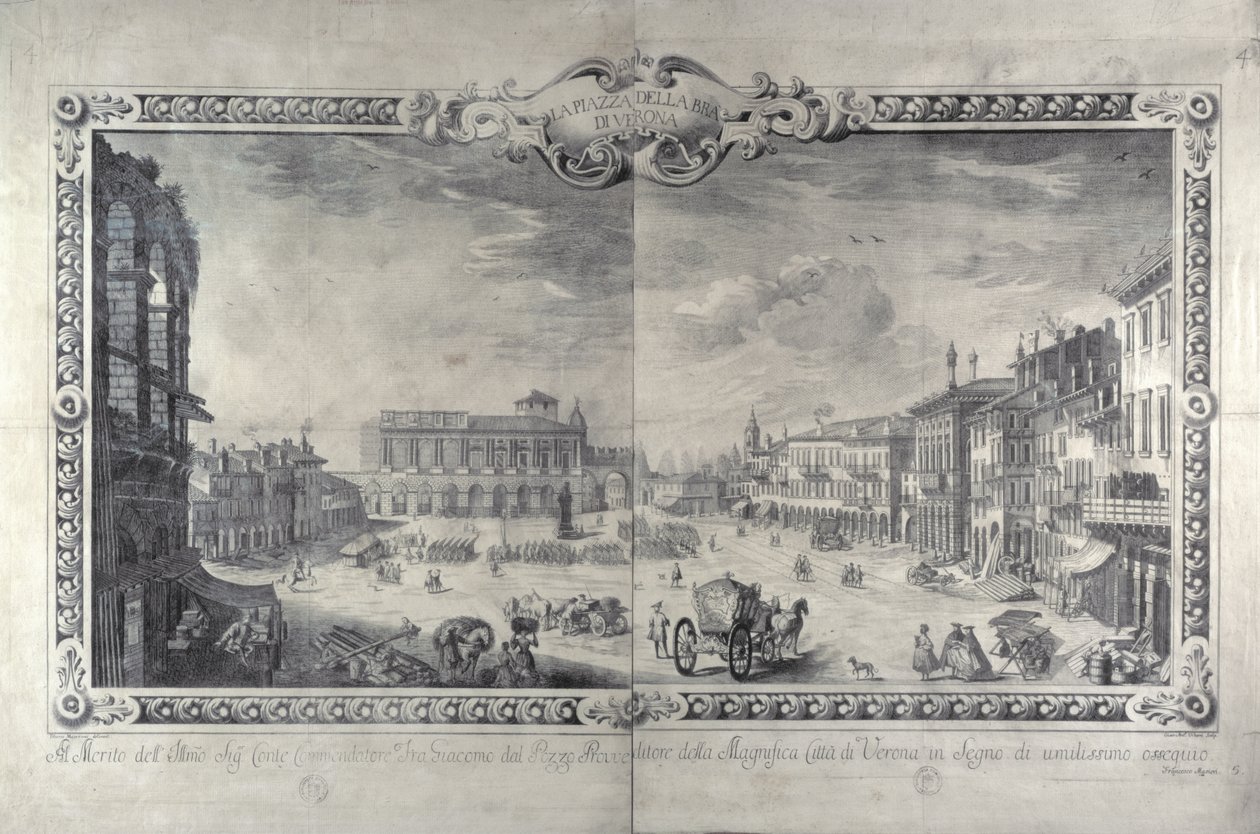 A Piazza della Bra, Verona, gravada por Gianantonio Urbani, c.1700 de Tiberio Majeroni