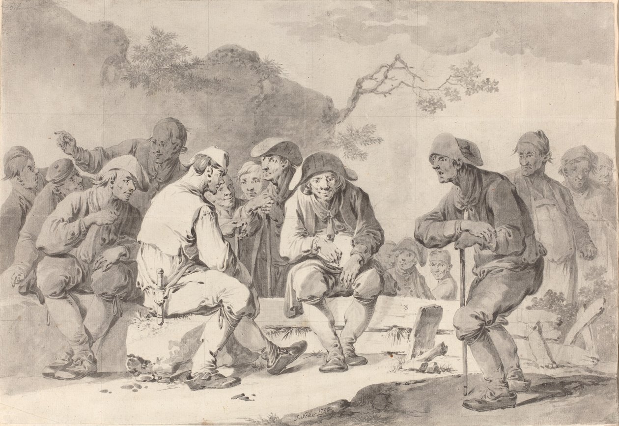 Auto-retrato com dobra do país de Appenzell, 1798 ((grafite com lavagem cinza) de Tiberius Dominikus Wocher