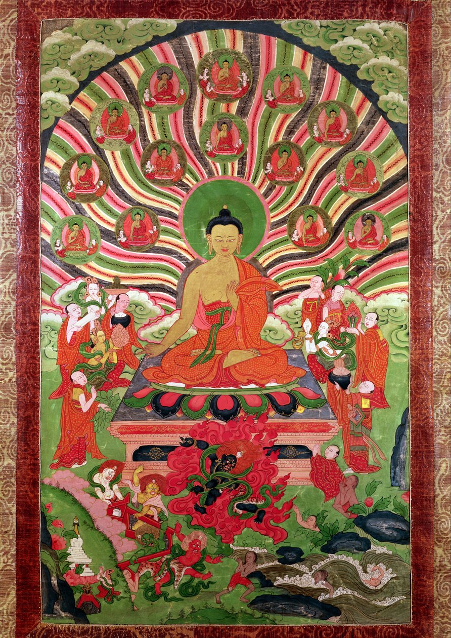 Cenas da vida de Buda (tecido pintado) de Tibetan School