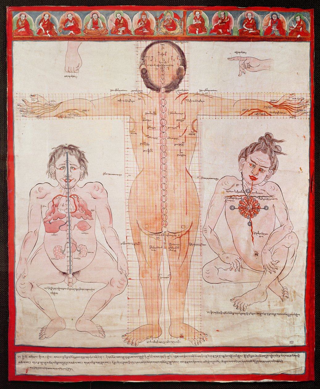 Carta Anatômica, 1938 (caneta e aquarela sobre pano colocado sobre tela) de Tibetan School
