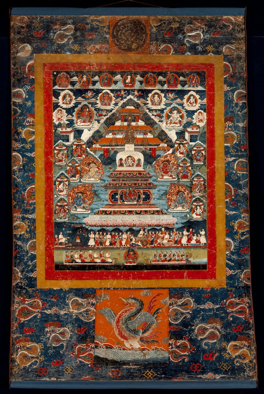 Comemoração Thangka para Bhimaratha Rite, 1850-75 (pigmentos minerais em tecido de algodão) de Tibetan School