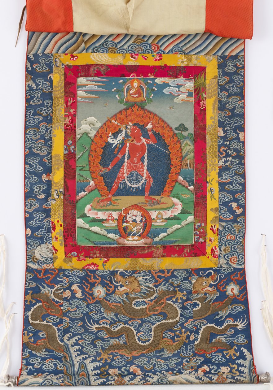 Dakini, pintura do século XIX, fronteiras têxteis dos séculos XIX e XVIII de Tibetan School