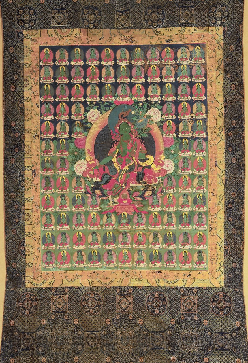 Tara Verde (guache e dourada no algodão) de Tibetan School