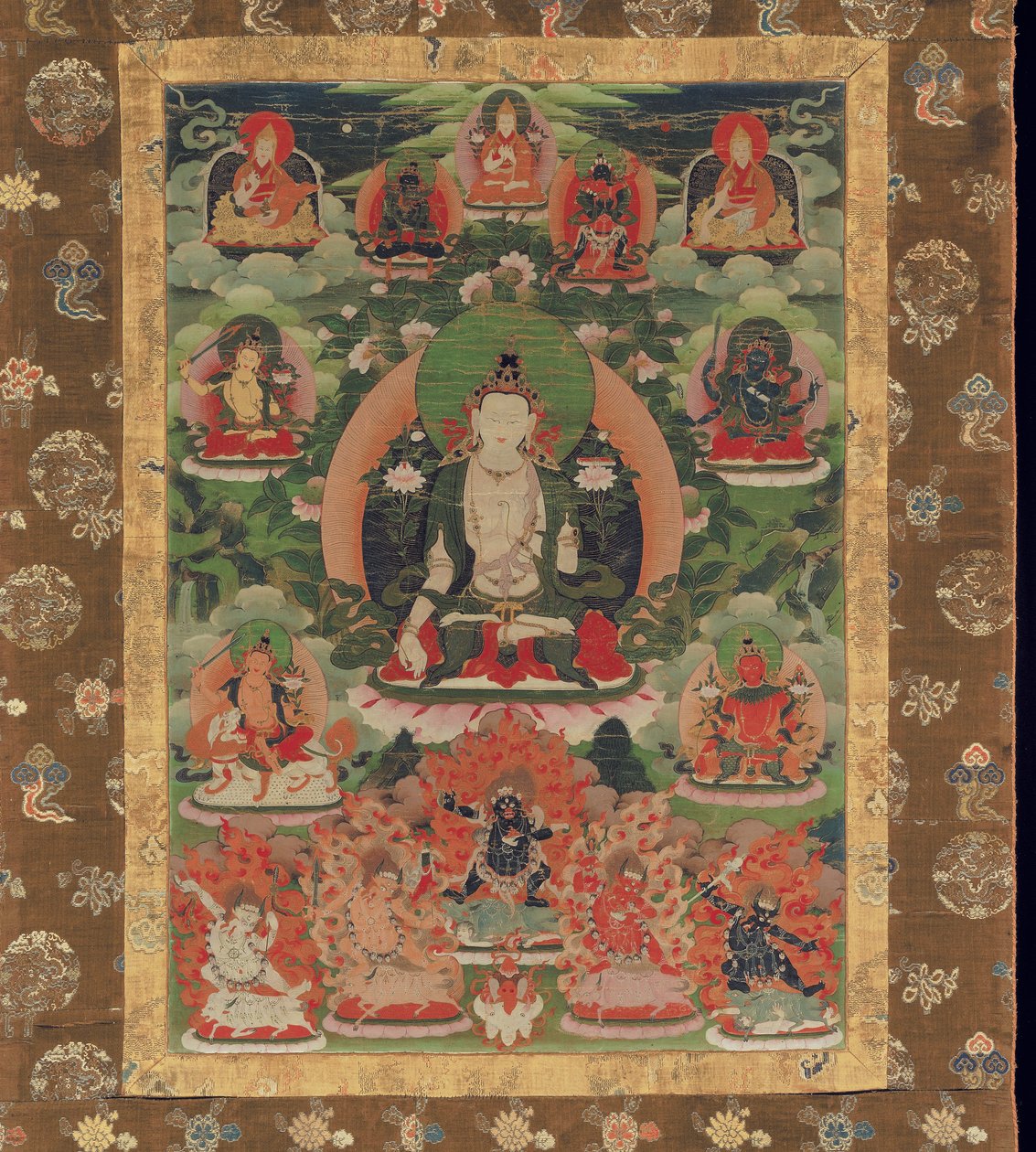 Manjushri, Boddhisattva da Sabedoria (pigmento mineral moído no algodão) de Tibetan School