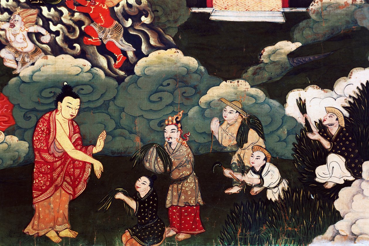 Oferecendo cenas da vida de Buda Shakyamuni de Tibetan School