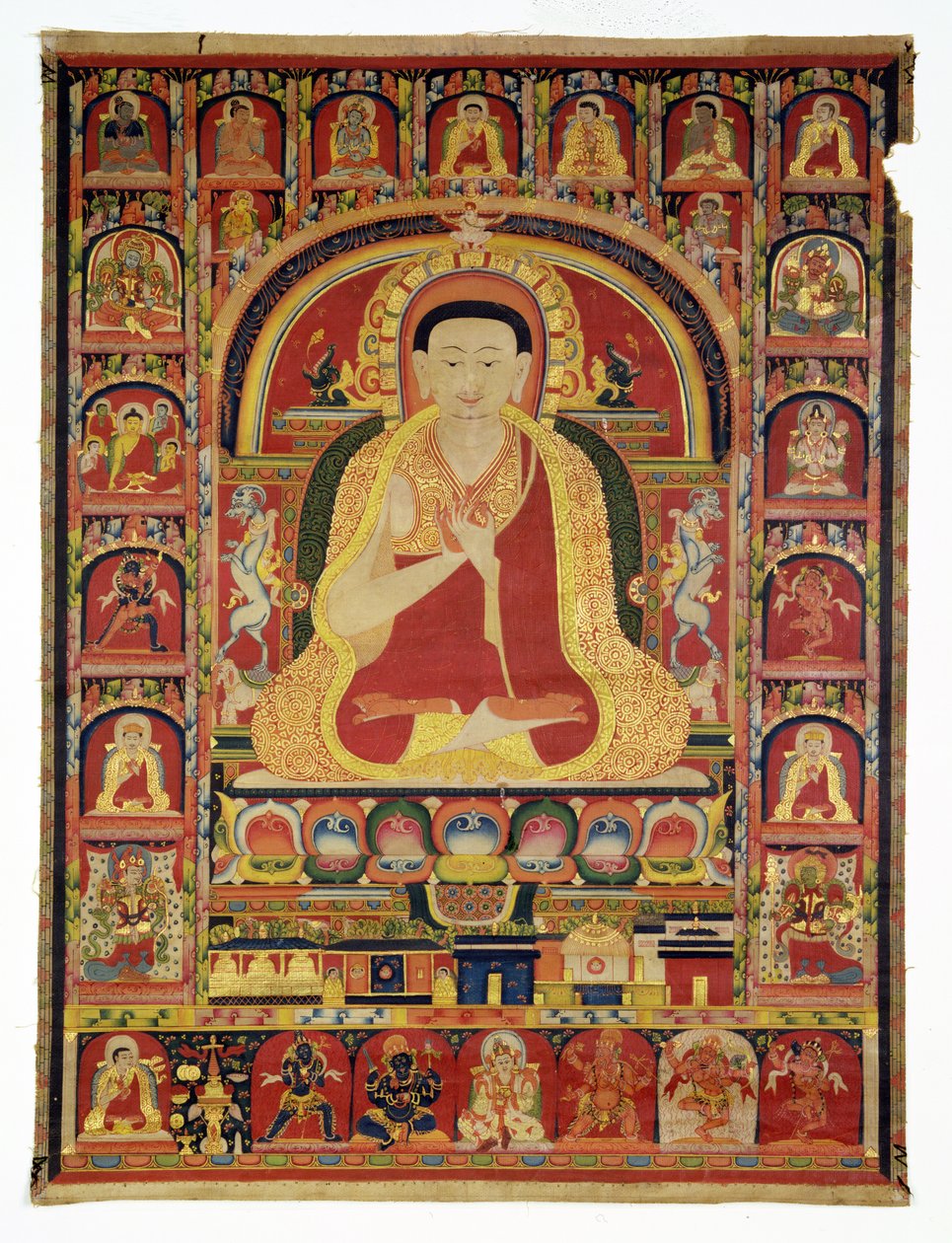 Retrato do Grande Thangpa (1142-1210) final do século XIII (wc opaco e ouro no algodão) de Tibetan School
