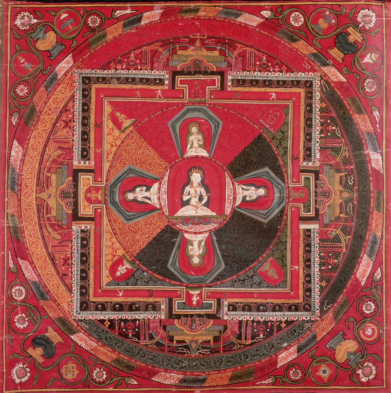 Thangka de uma mandala de Vajrasattva (guache sobre têxteis) de Tibetan School