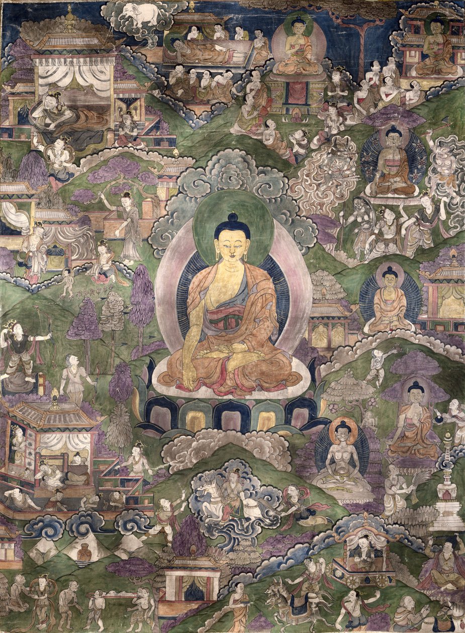 Thangka do Buda (guache sobre tela) de Tibetan School