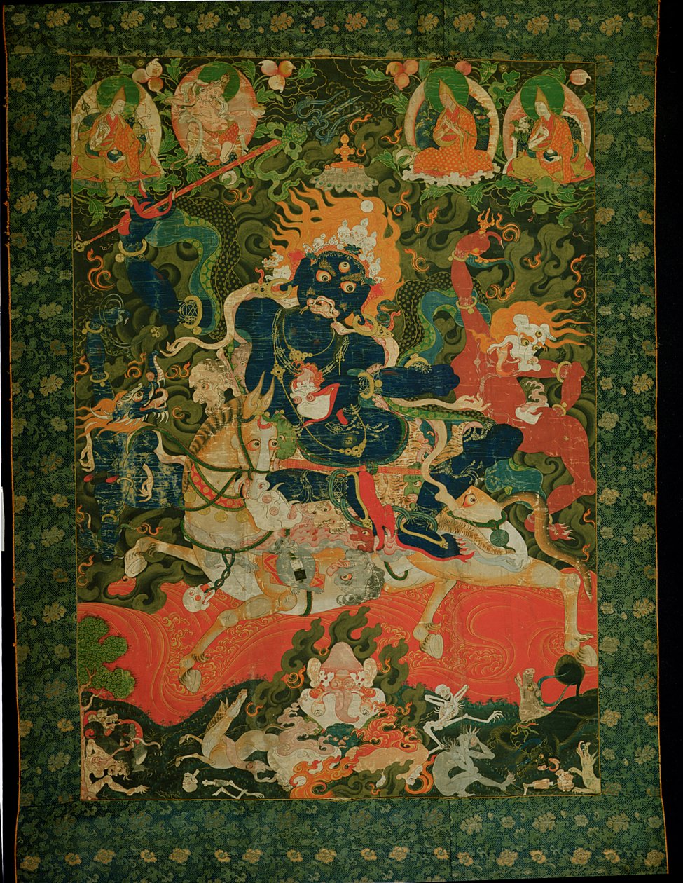 Pintura de Thangka representando Shridevi, do Mosteiro de Tashilhumpo, do século XVII-XVIII (pintura em algodão endurecido) de Tibetan School
