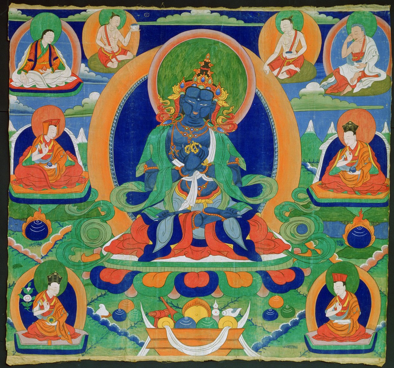 Thangka, pintura, descrevendo, a, Adibuddha, Vajradhara, (Do, rje, chang), tibetana, 19o século, (cinomose, ligado, calico) de Tibetan School