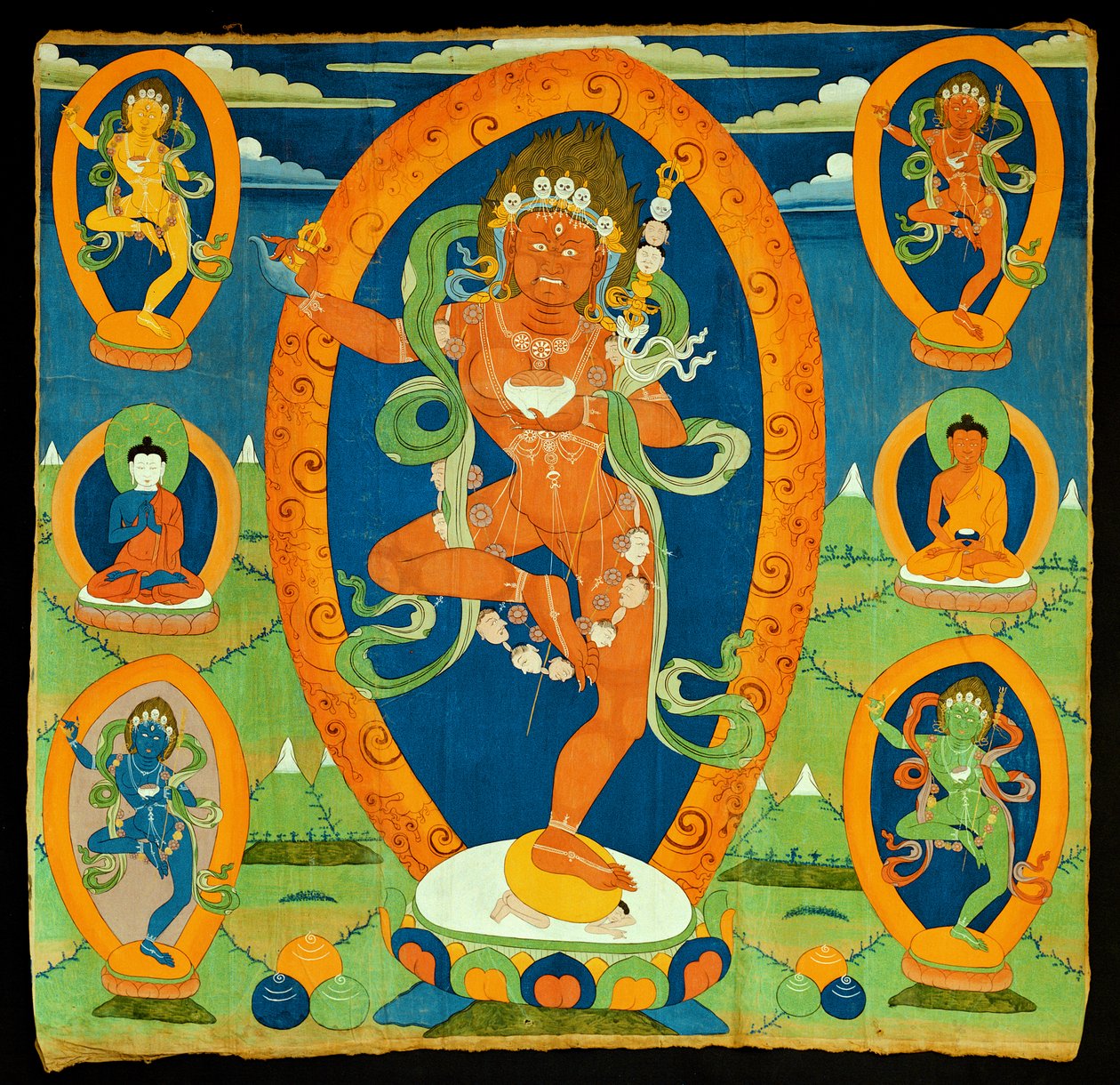 Thangka, pintura, descrevendo, a, Dakini, Vajravarahi, (Do, rje, pag, mo) Tibetan, 19o, século, (cinomose, ligado, calico) de Tibetan School