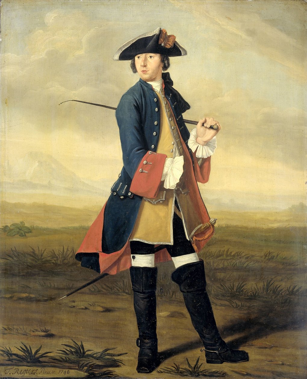 Retrato de Ludolf Backhuysen II, Pintor, no Uniforme dos Dragões de Tibout Regters