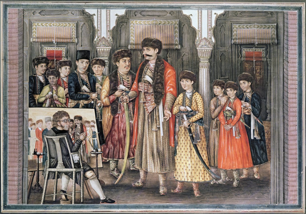Shuja ud-daula, Nawab de Oudh (1754-75) e seus dez filhos, gravados por P. Renault, 1796 (aquatinta colorida) de Tilly Kettle