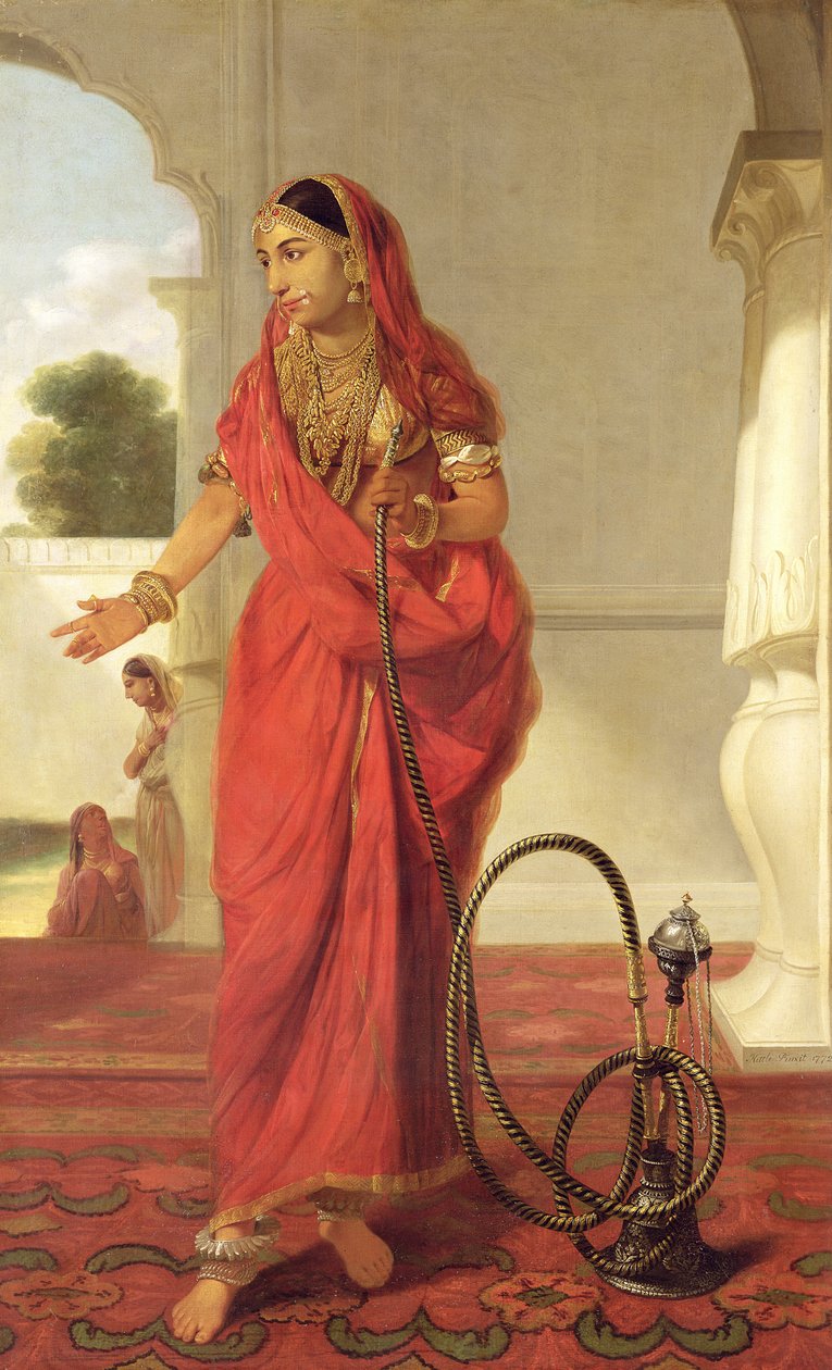 Uma menina de dança indiana com um cachimbo de água, 1772 de Tilly Kettle
