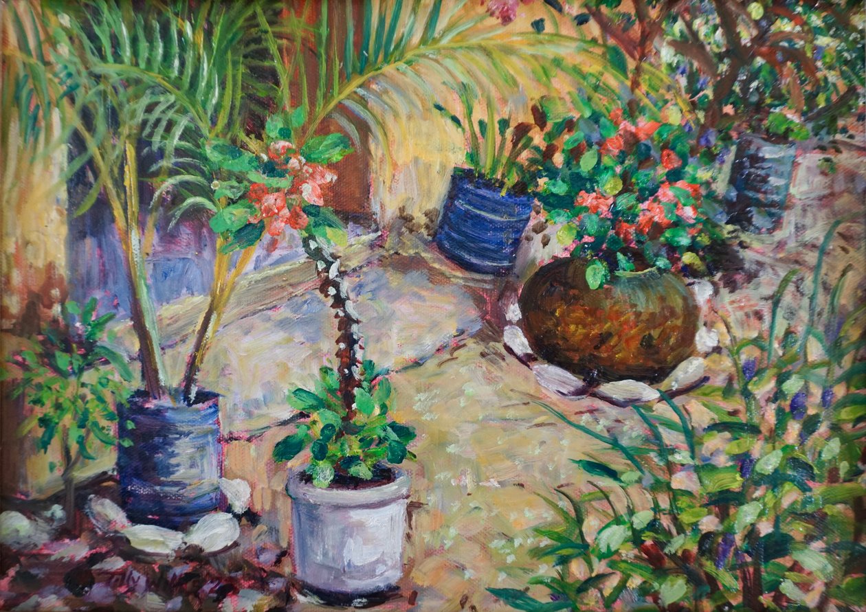 Plantas africanas em vaso, 2023 (óleo sobre tábua) de Tilly Willis