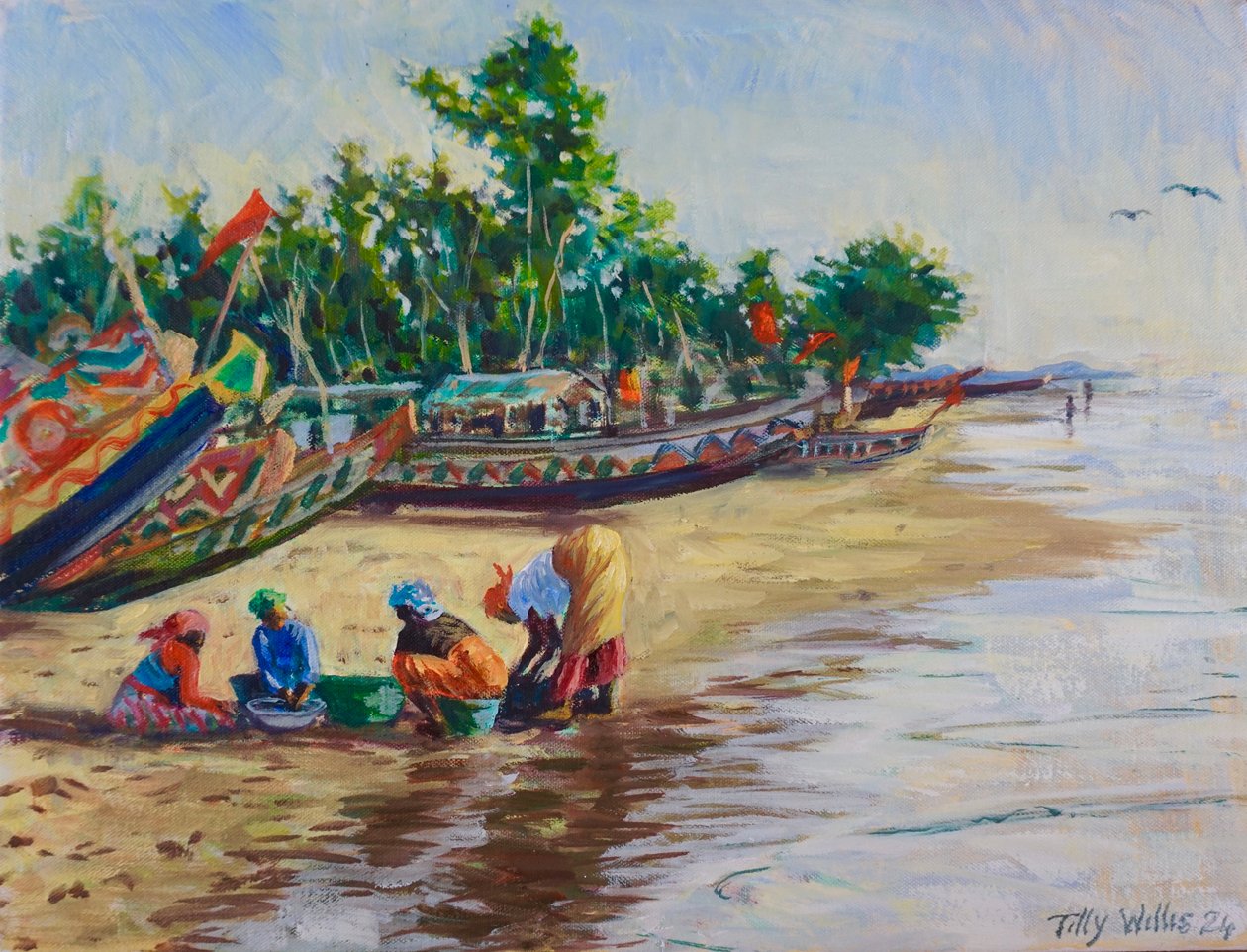 Vida na praia, Abene Senegal, 2024 (óleo sobre tela) de Tilly Willis