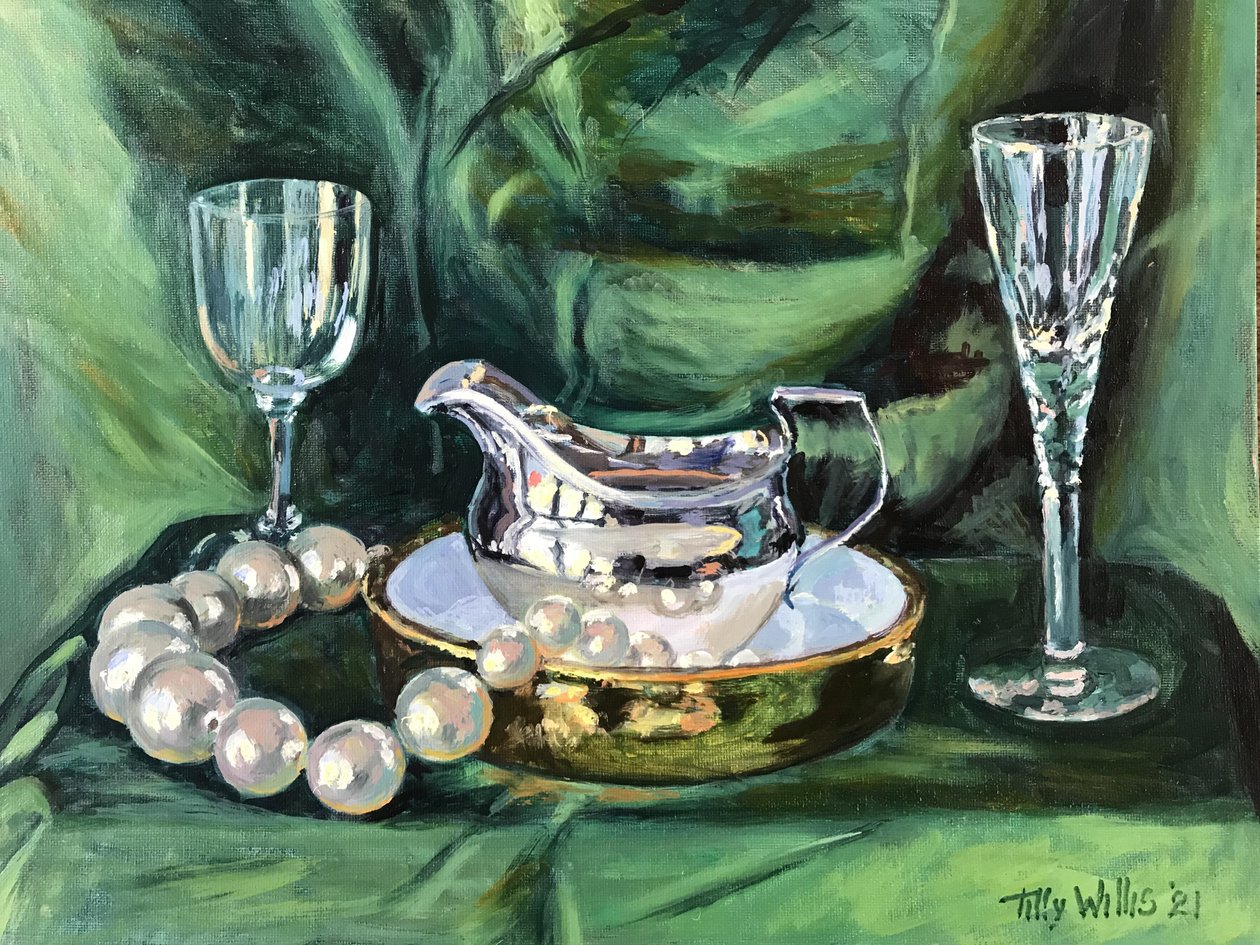 Natureza morta com Silver Jug 2021 (óleo sobre tela) de Tilly Willis