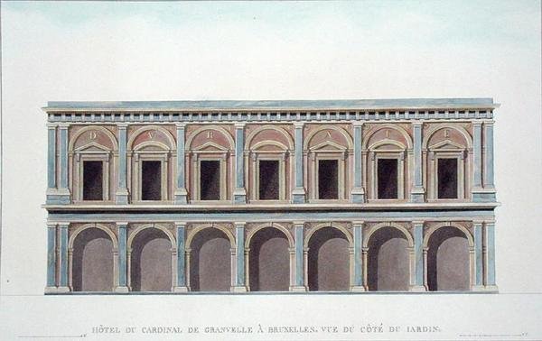 Residência do Cardeal de Granvelle (1517-86), Bruxelas, Vista do Jardim, da "Choix des Monuments, Edifices et Maisons les plus remarquables du Royaume des Pays-Bas" de Pierre Jacques Goetghebuer, publicada em 1827 (aquatint) (ver também 189226) de Tilman Francois (after) Suys