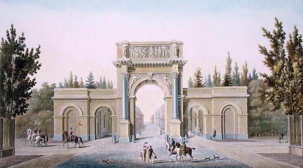 Porte de Guillaume, Bruxelas, de "Choix des Monuments, Edifices et Maisons les plus remarquables du Royaume des Pays-Bas" de Pierre Jacques Goetghebuer, gravado pelo autor, publicado em 1827 (aquatint) de Tilman Francois (after) Suys