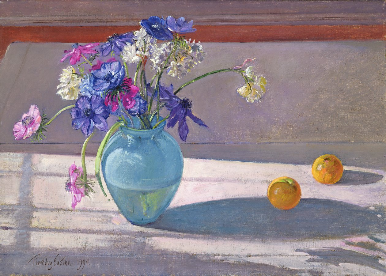 Anêmonas e um vaso de vidro azul, 1994 de Timothy Easton