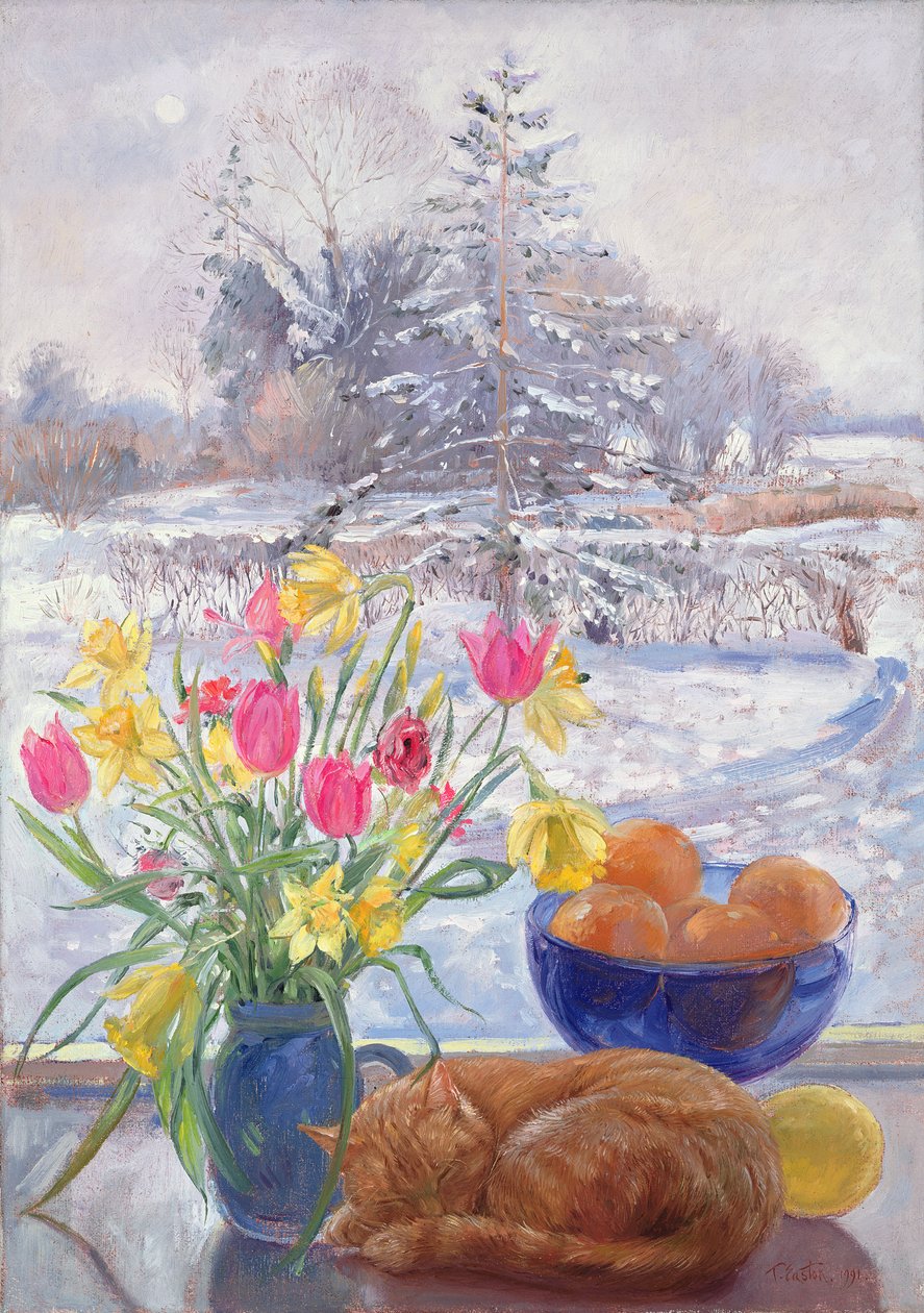 Gato enrolado com flores de Timothy Easton