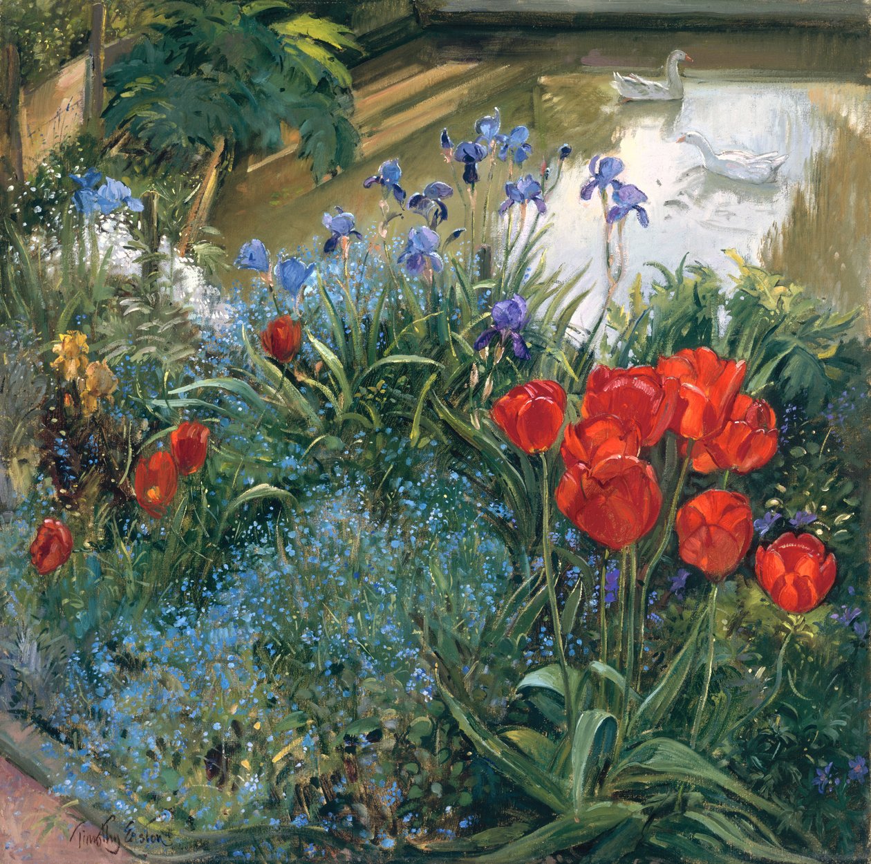 Tulipas vermelhas e gansos de Timothy Easton