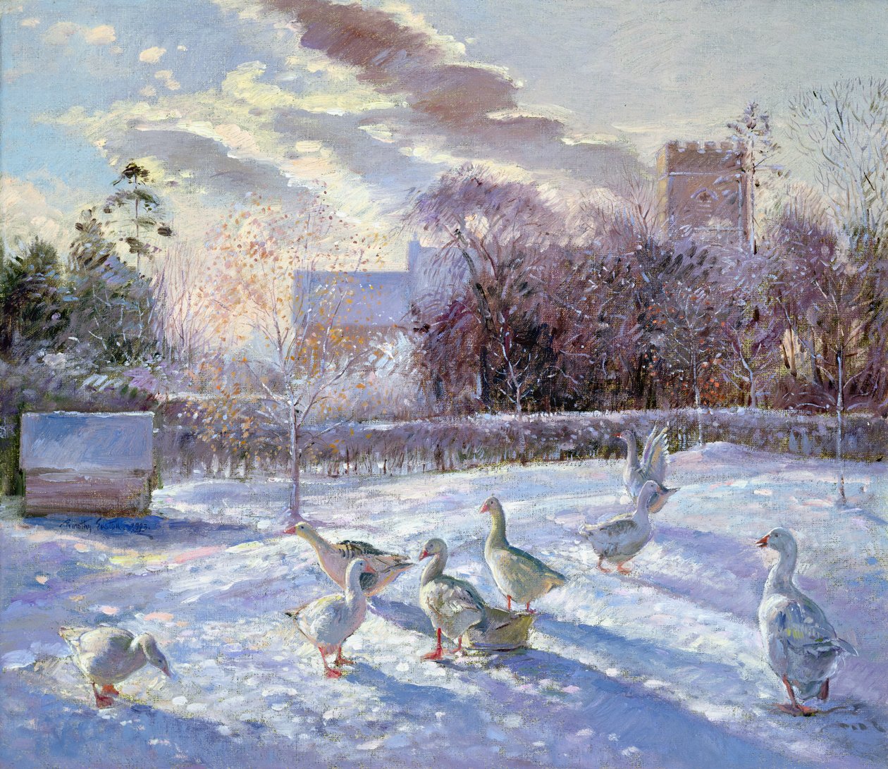 Gansos de inverno na igreja Prado de Timothy Easton