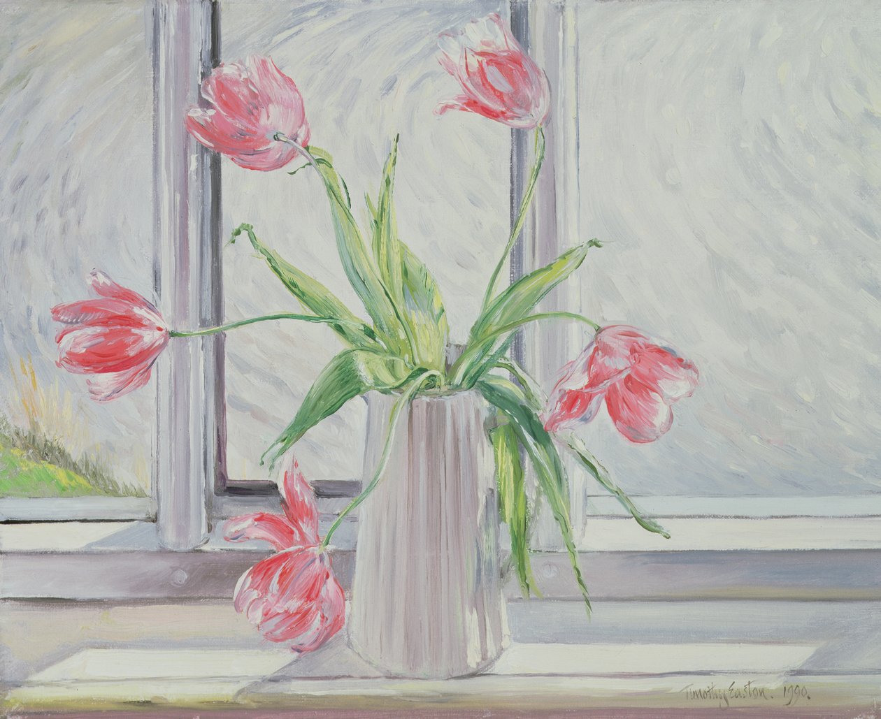 Tulipas contra a água em movimento de Timothy Easton