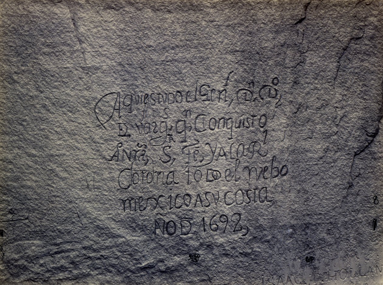 Registo histórico espanhol da conquista, lado sul da Pedra da Inscrição, Novo México de Timothy H. O