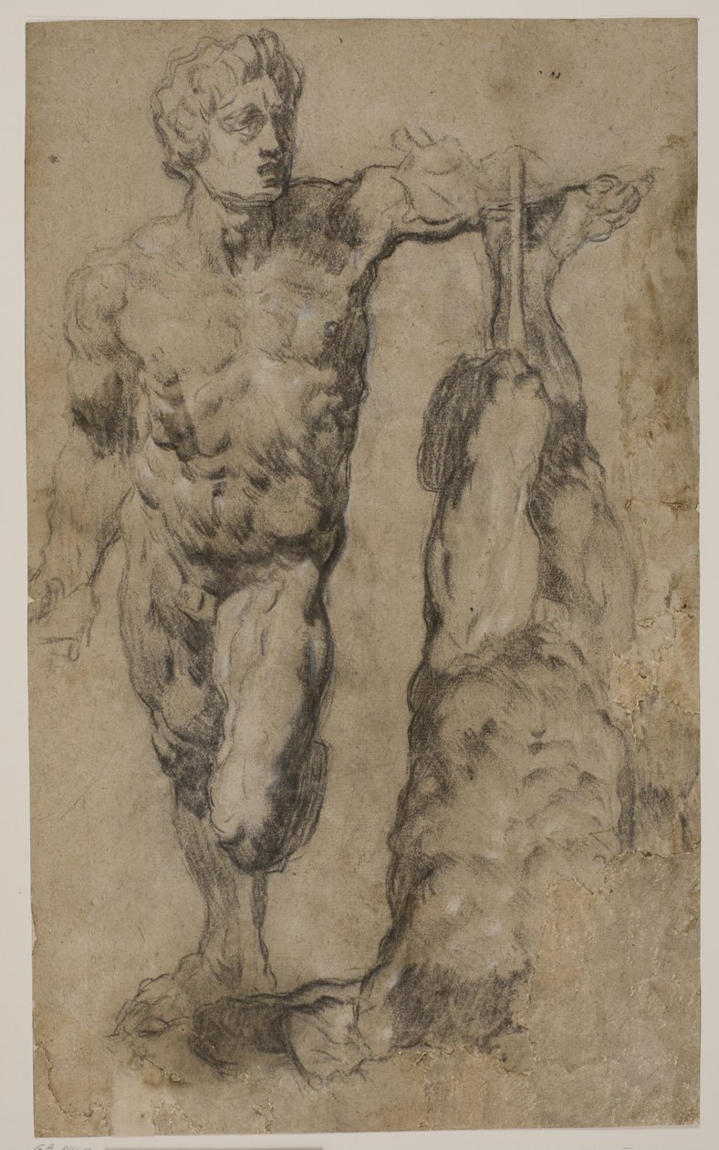 Dois estudos de uma escultura de uma figura masculina de Tintoretto