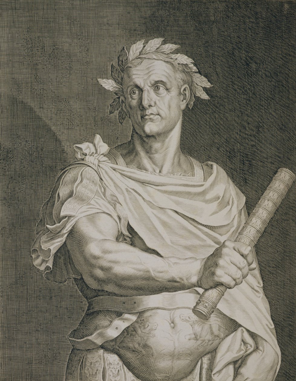C. Júlio César (100-44 aC) Imperador de Roma gravado por Aegidius Sadeler (1570-1629) de Tiziano Vecelli