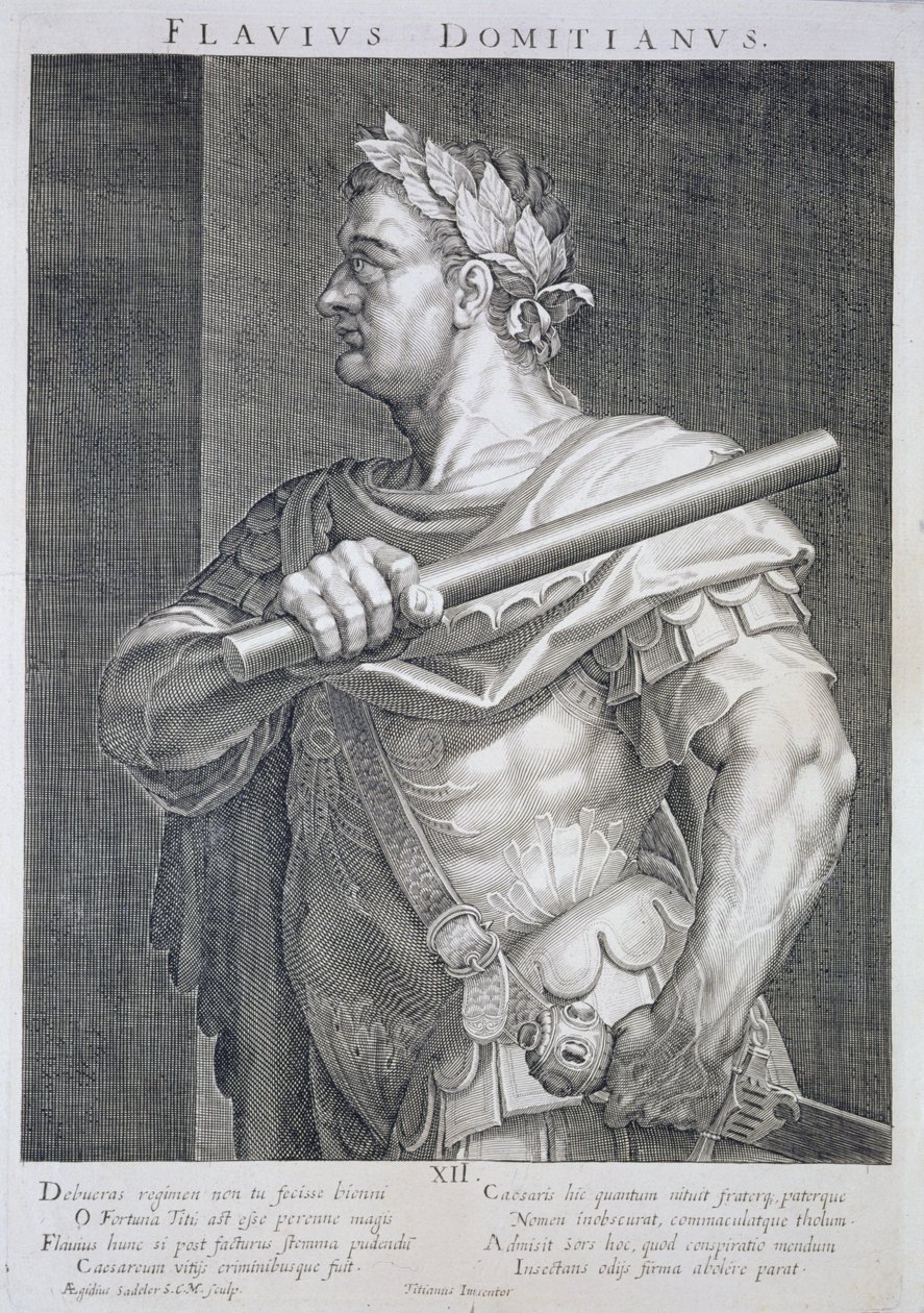 Flavius Domitian (AD 51 - AD 96) Imperador de Roma 81-96 AD gravado por Aegidius Sadeler (1570-1629) de Tiziano Vecelli