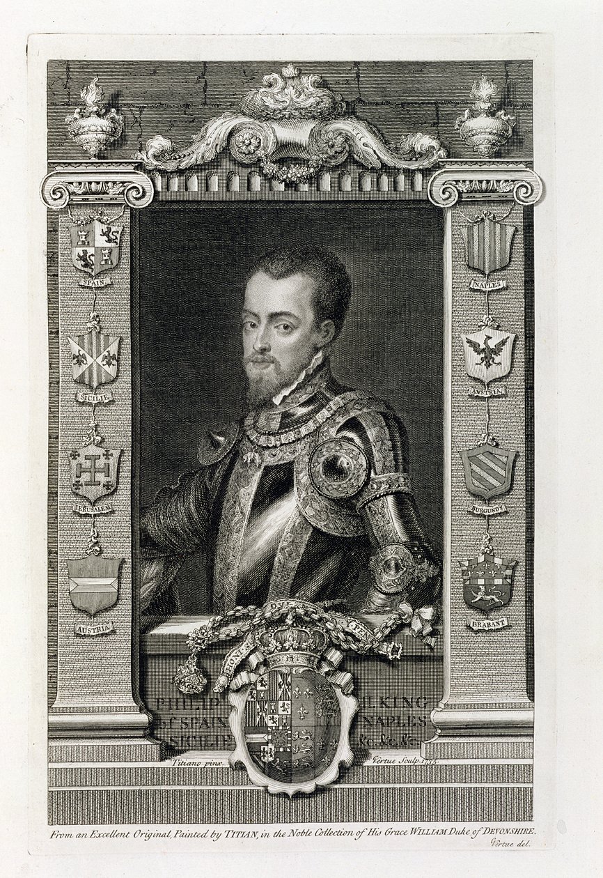 Filipe II (1527-98) Rei da Espanha de 1556, gravado por George Vertue (1684-1756) 1735 de Tiziano Vecelli