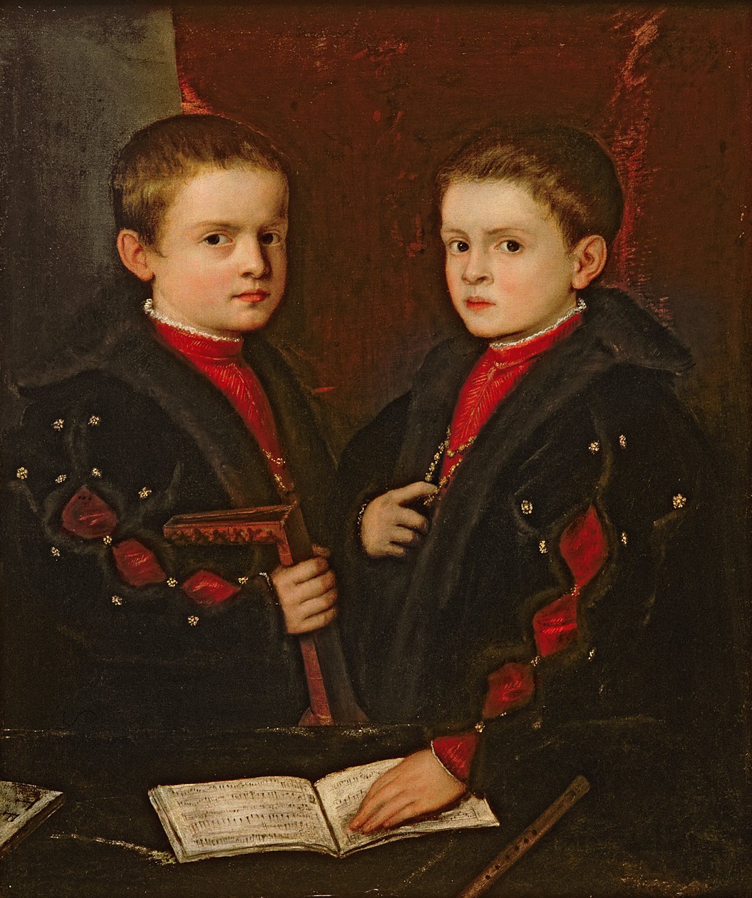 Retrato de Gerolamo Melchiorre (n. 1536) e seu irmão Francesco Santo, de Pesaro (n. 1537), c.1544 de Tiziano Vecelli