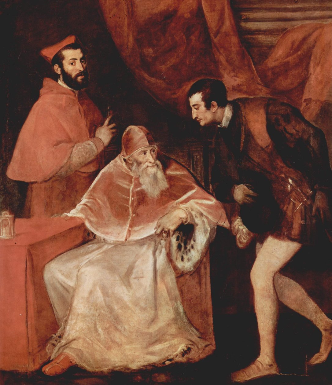 Retrato do papa Paulo III com o cardeal Alessandro Farnese e o duque Ottavio Farnese de Tiziano Vecelli