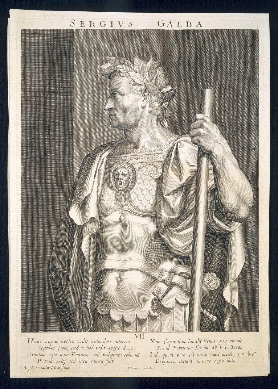 Imperador de Sérgio Galba de Roma 68 AD gravado por Aegidius Sadeler (1570-1629) de Tiziano Vecelli