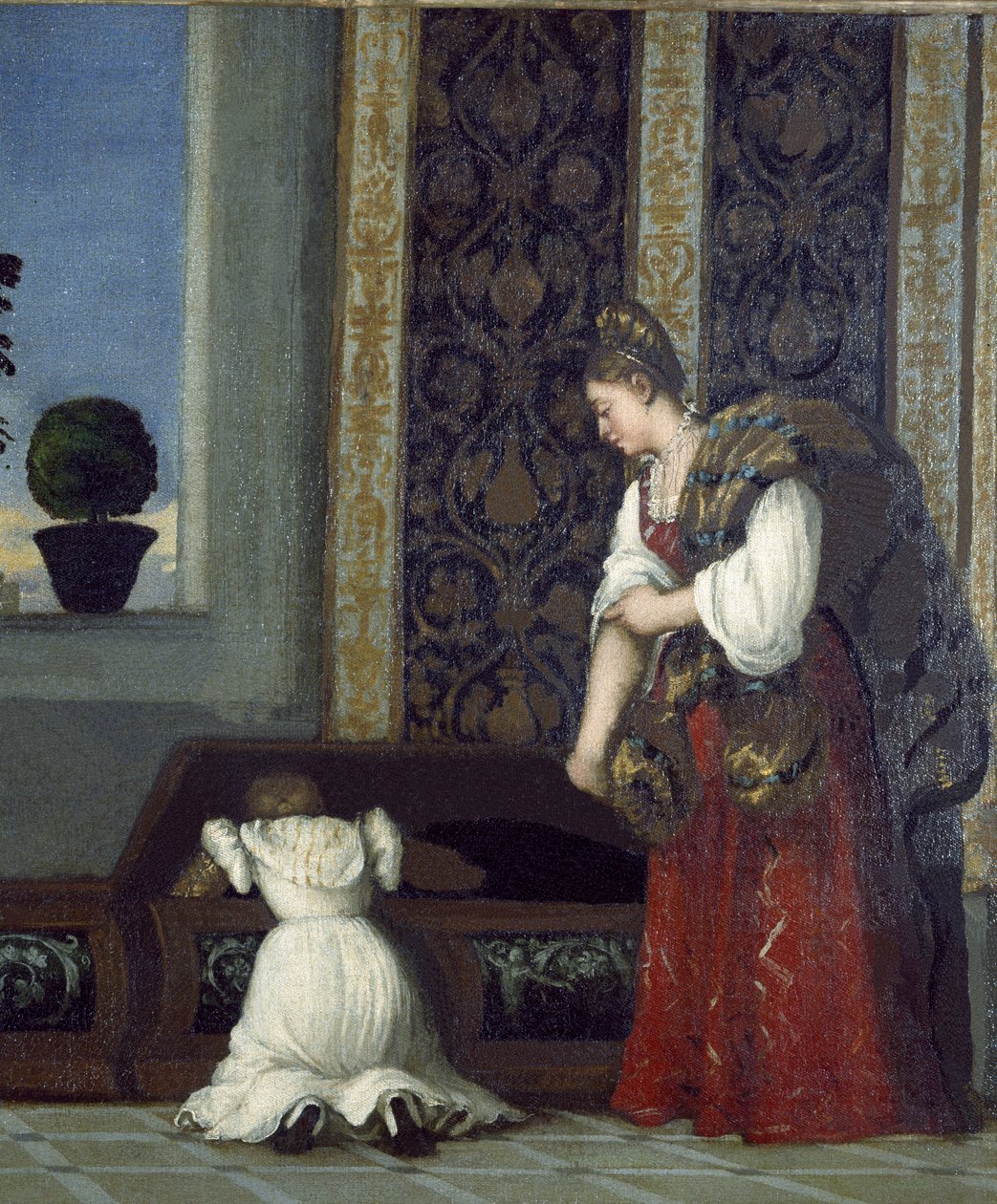 Vênus de Urbino, antes de 1538 óleo sobre tela detalhe de 291644 de Tiziano Vecelli