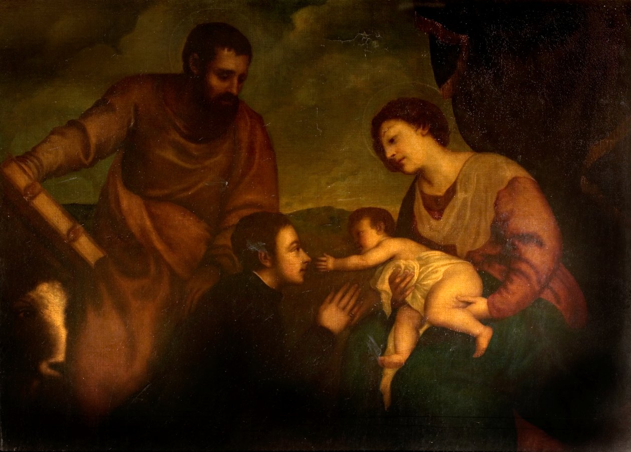 Madonna e criança com marca de St de Tiziano Vecelli
