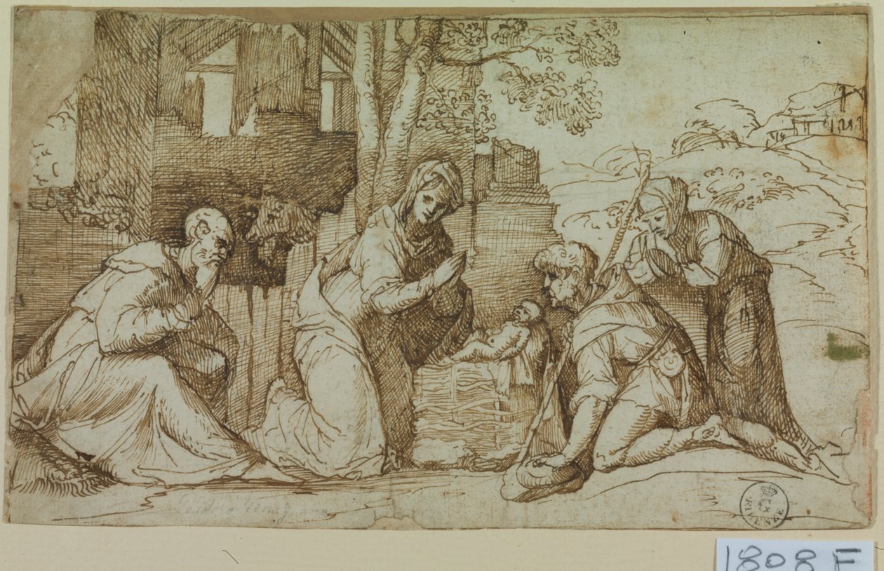 Adoração dos pastores (caneta e tinta sobre papel) de Titian (c.1488 1576)
