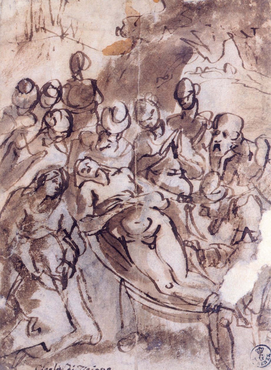 Deposição por Ticiano (cerca de 1490-1576), desenho de Titian (c.1488 1576)