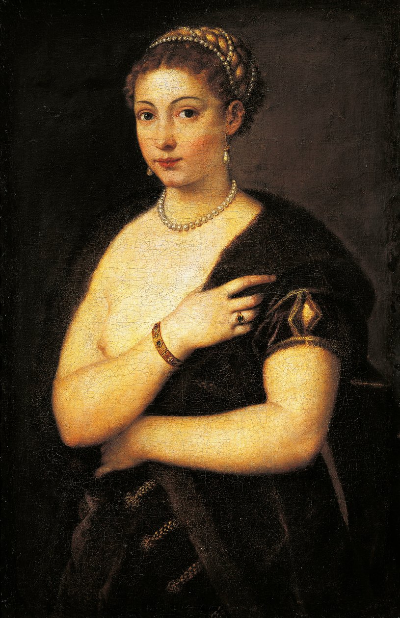 Menina em pele, por Titian (ca 1490-1576), óleo sobre tela 95x63 cm de Titian (c.1488 1576)