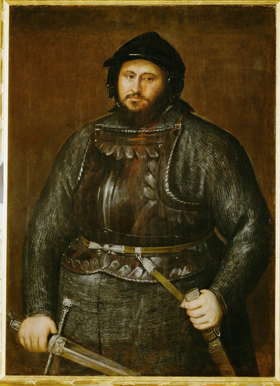 Johann Friedrich, eleitor da Saxónia, de armadura ... (pintura sobre tela) de Titian (c.1488 1576)