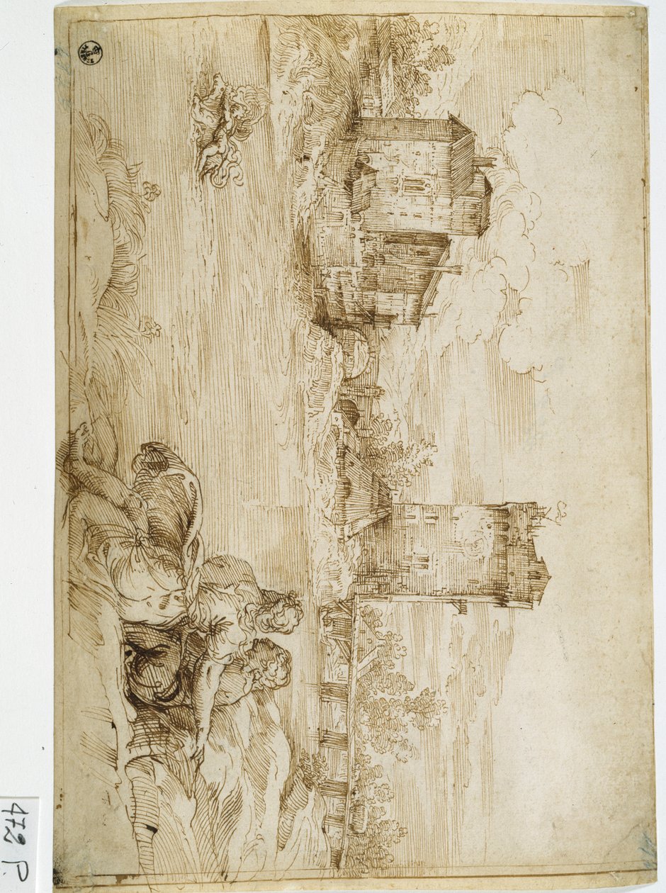 Paisagem (caneta e tinta sobre papel) de Titian (c.1488 1576)