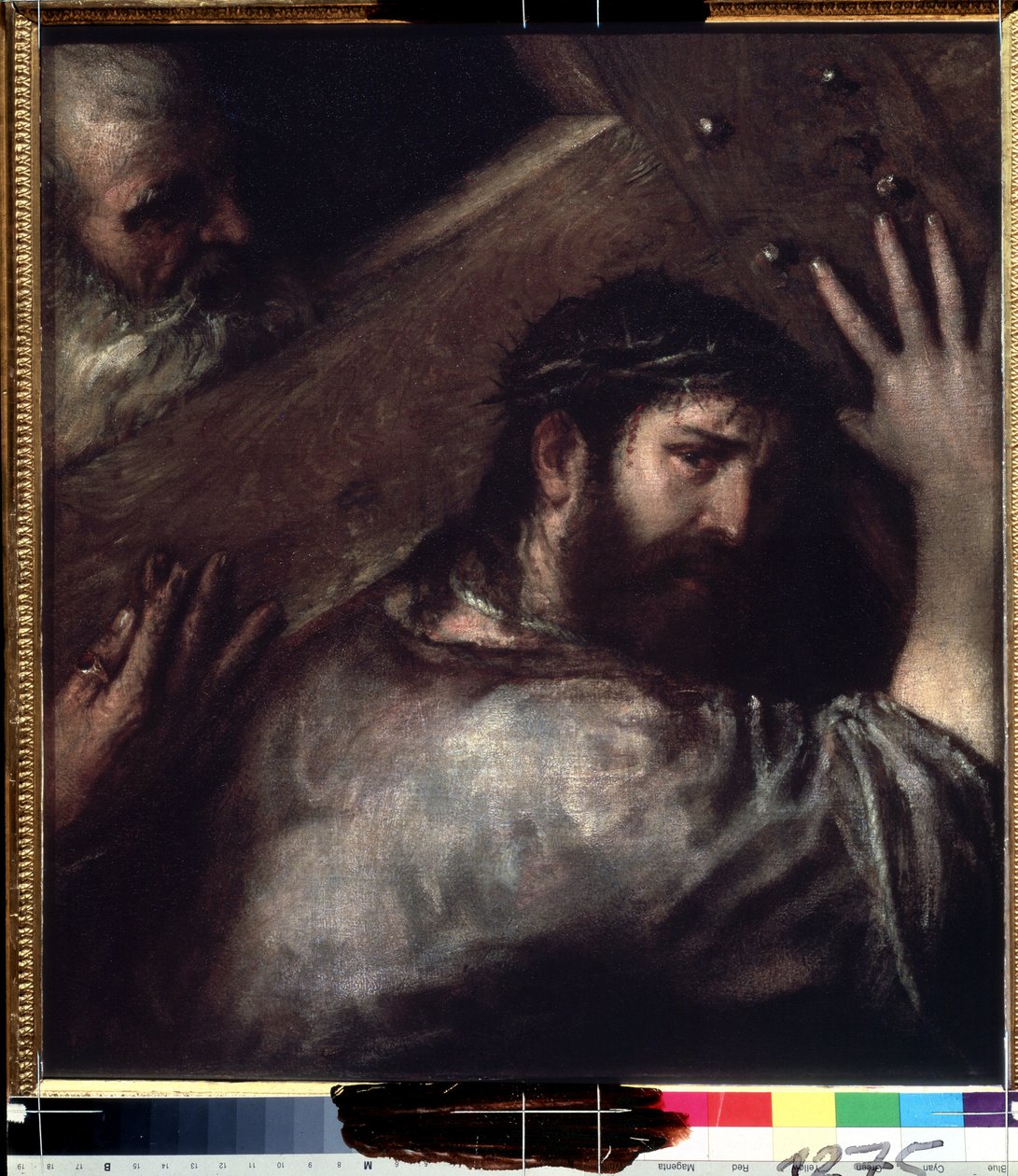 Cristo carregando a Cruz. Pintura por Ticiano ou Ticiano (Tiziano Vecellio ou Vecelli, ou Tiziano da Cador de Titian (c.1488 1576)