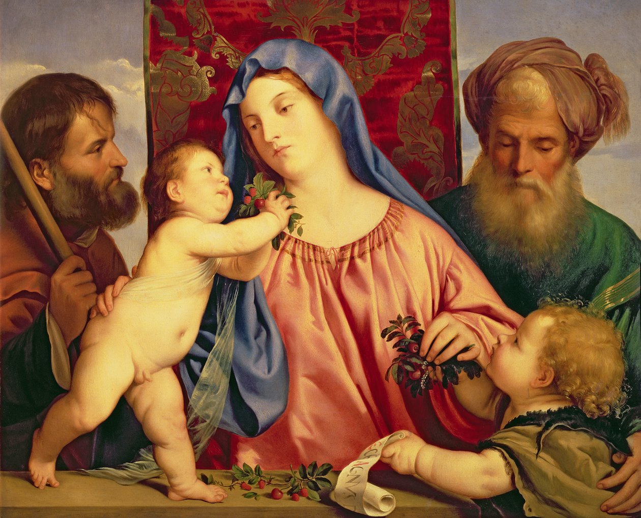Madonna das Cerejas com José, São Zacarias e João Batista (painel) de Tiziano Vecelli