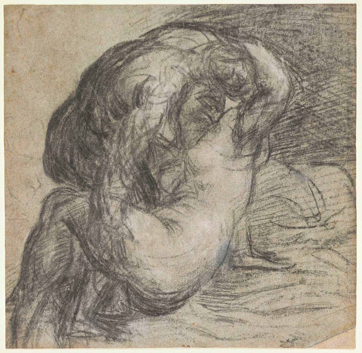 No.2256 Casal em um abraço, ou Júpiter e Io, c.1570 (carvão e giz) de Tiziano Vecelli