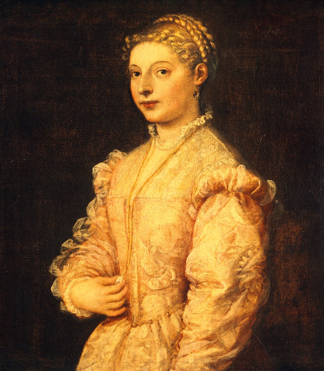 Retrato de Lavinia Vecellio ou mulher jovem, de Ticiano (ca 1490-1576), óleo sobre tela, 84x73 cm de Titian (c.1488 1576)