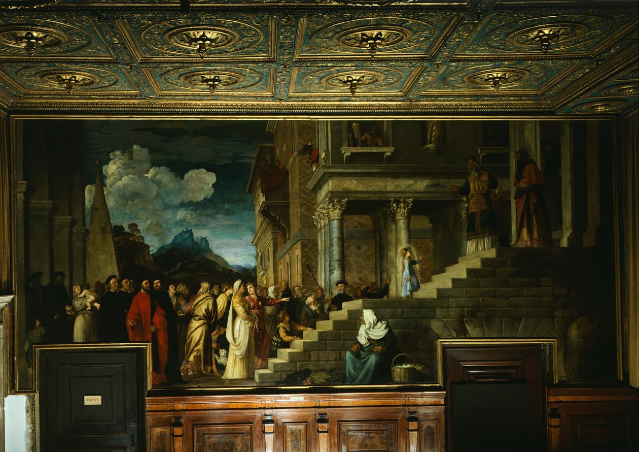 Apresentação de Maria no Templo, por Ticiano (ca 1490-1576), óleo sobre tela, 345x775 cm de Titian (c.1488 1576)