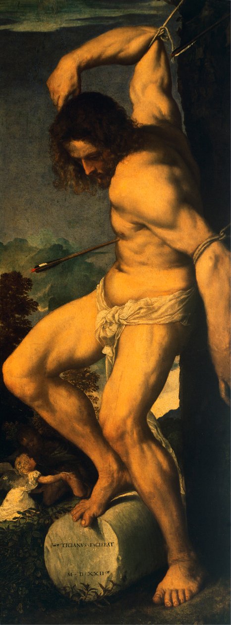 San Sebastian, detalhe de Averoldi polyptych, de Ticiano (ca 1490-1576), óleo sobre tela de Titian (c.1488 1576)