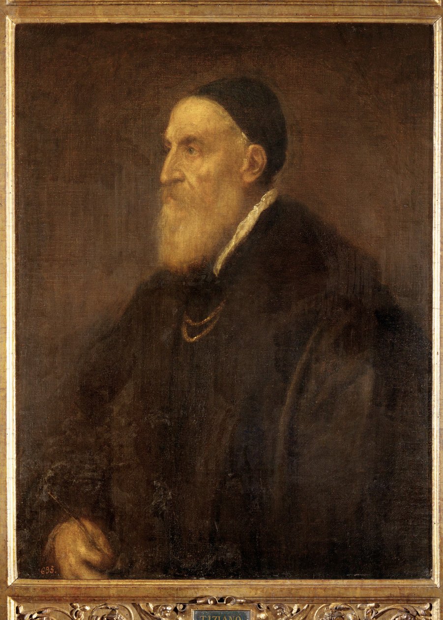 Autorretrato, pintado pouco antes da eclosão da peste em Veneza ... (pintura sobre tela) de Titian (c.1488 1576)